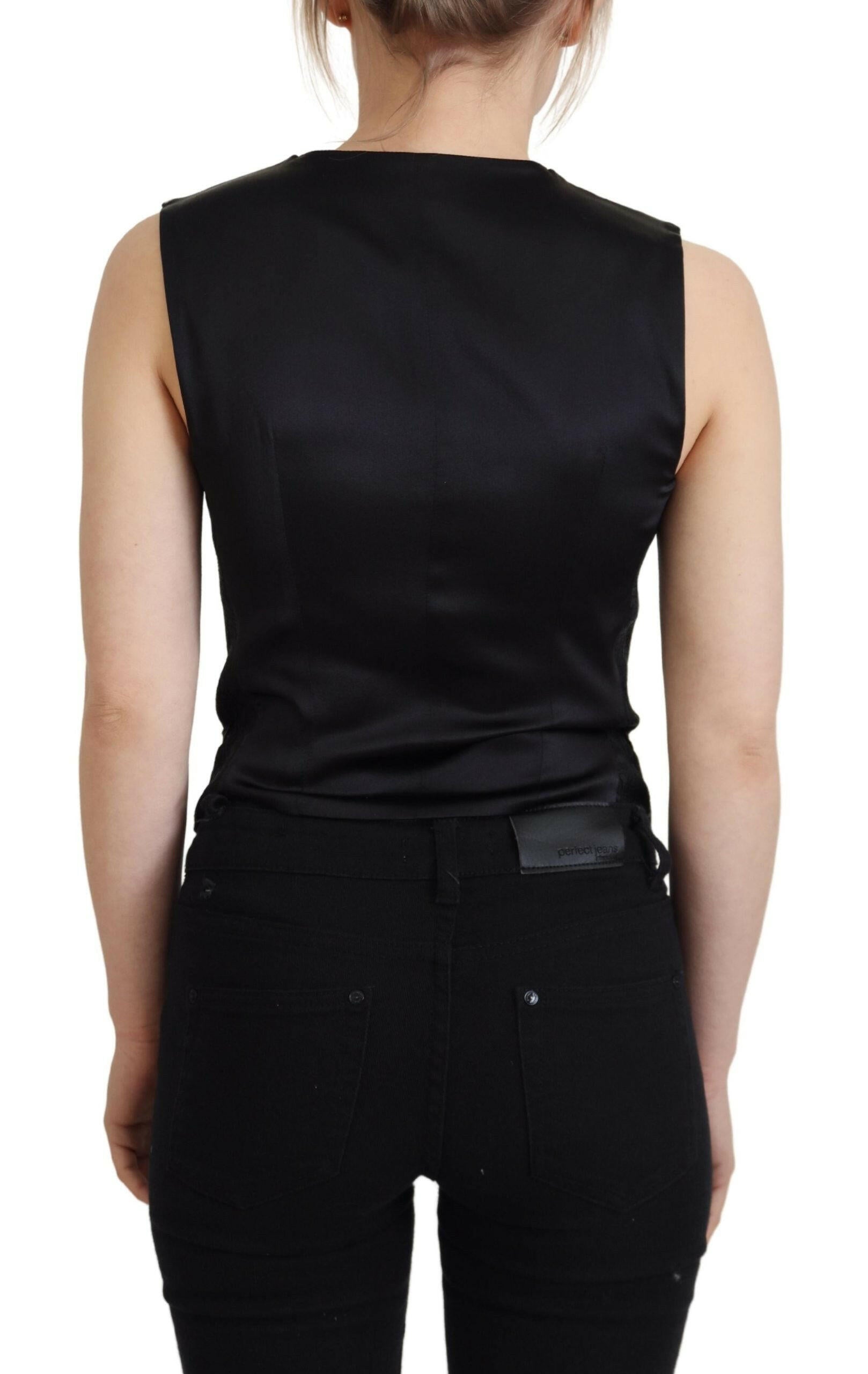 Dolce & Gabbana Black Brocade Button Down Sleeveless Vest Top - GENUINE AUTHENTIC BRAND LLC  
