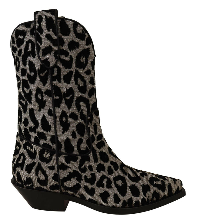 Dolce & Gabbana Gray Black Leopard Cowboy Boots Shoes - GENUINE AUTHENTIC BRAND LLC  
