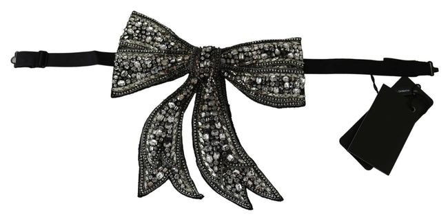 Dolce & Gabbana Silver Tone 100% Silk Crystal Embellished Women  Bowtie - GENUINE AUTHENTIC BRAND LLC  