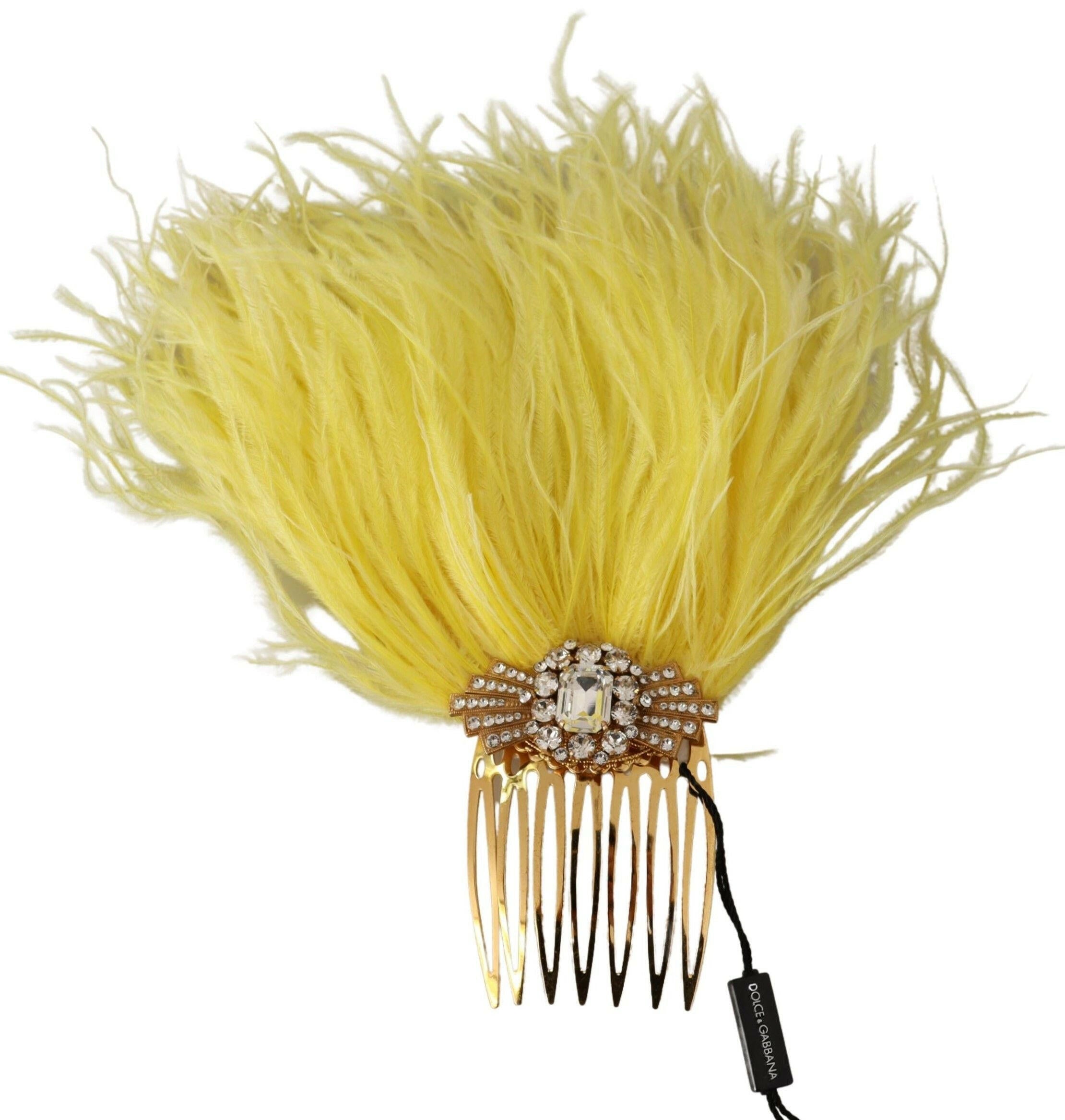 Dolce & Gabbana Gold Brass Clear Crystal Feather Comb Hair Grip Stick - GENUINE AUTHENTIC BRAND LLC  