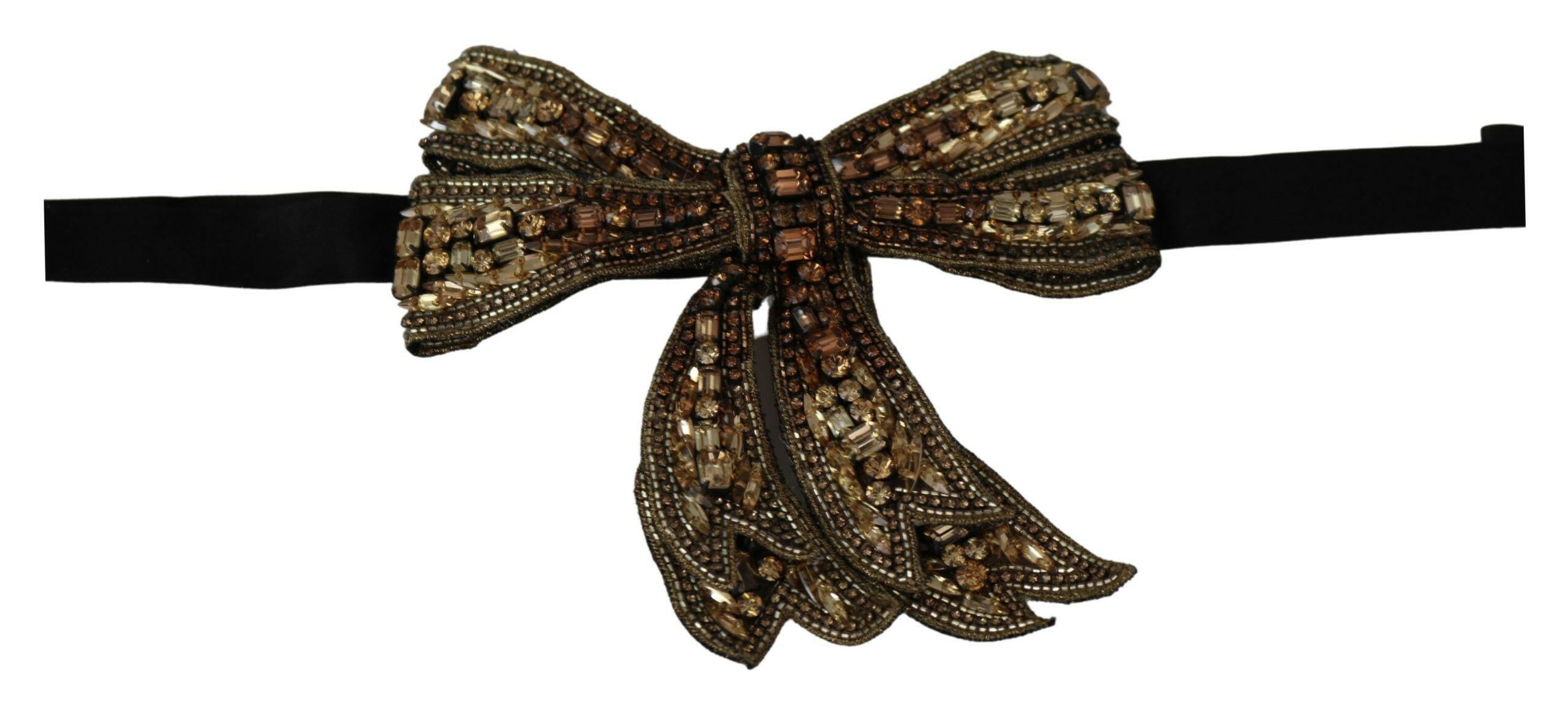 Dolce & Gabbana Gold Tone Silk Rhinestone Embellished Women Bowtie - GENUINE AUTHENTIC BRAND LLC  