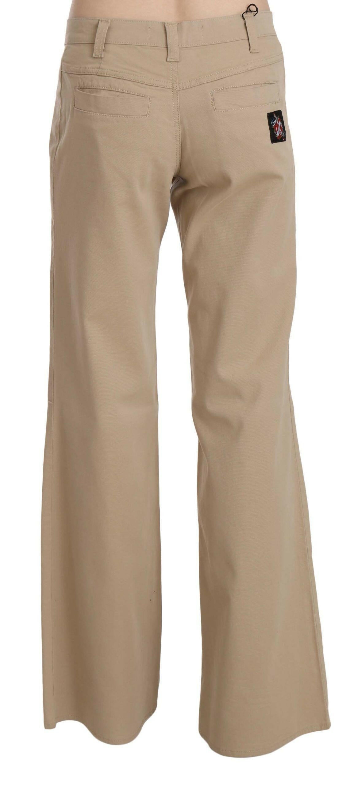 Just Cavalli Beige Cotton Mid Waist Flared Trousers Pants - GENUINE AUTHENTIC BRAND LLC  