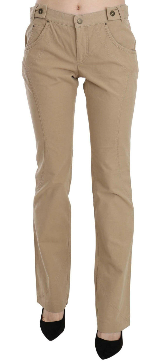 Just Cavalli Beige Cotton Mid Waist Straight Trousers Pants - GENUINE AUTHENTIC BRAND LLC  