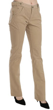 Just Cavalli Beige Cotton Mid Waist Straight Trousers Pants - GENUINE AUTHENTIC BRAND LLC  