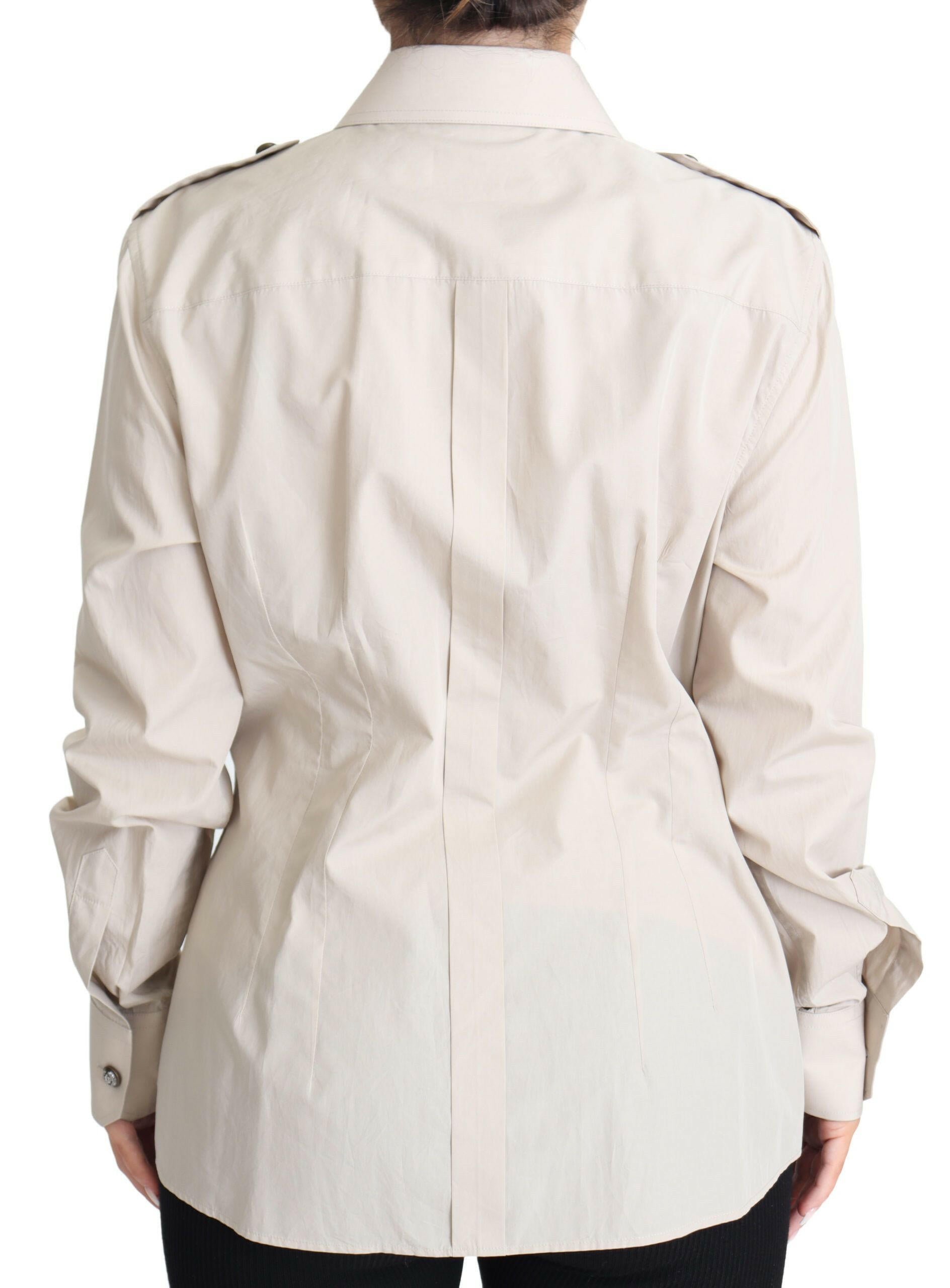 Dolce & Gabbana Beige Poplin Safari Fitted Pocket Shirt Top - GENUINE AUTHENTIC BRAND LLC  