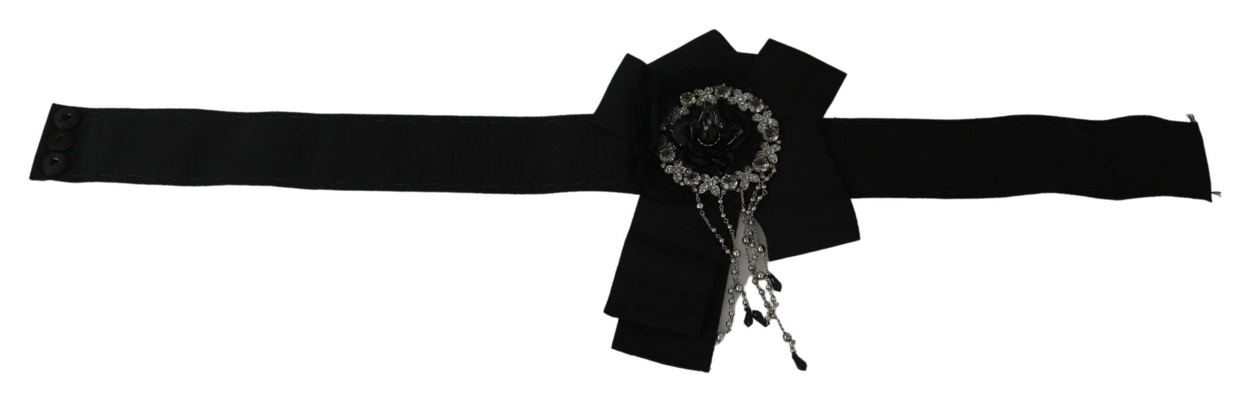 Dolce & Gabbana Black Crystal Brooch Wide Wai SATORIA Belt - GENUINE AUTHENTIC BRAND LLC  