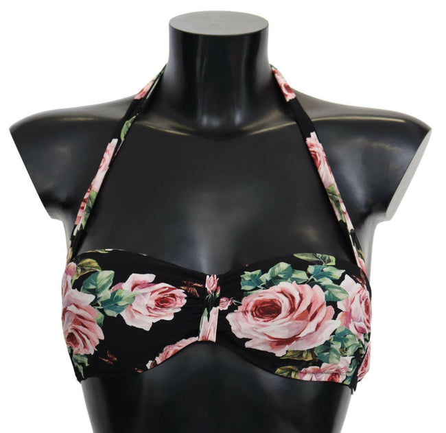 Dolce & Gabbana Black Roses Print Swimsuit Beachwear Bikini Tops - GENUINE AUTHENTIC BRAND LLC  