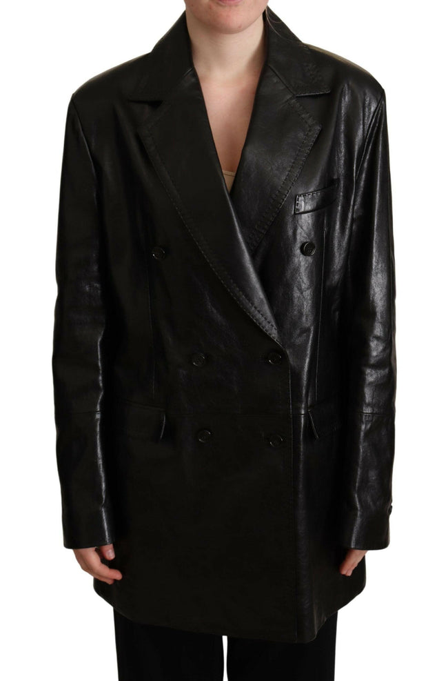 Dolce & Gabbana Black Double Breasted Coat Leather Jacket - GENUINE AUTHENTIC BRAND LLC  