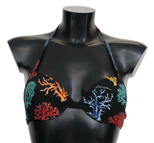 Dolce & Gabbana Black Corals Print Women Beachwear Bikini Tops - GENUINE AUTHENTIC BRAND LLC  