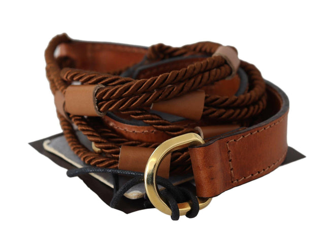 Scervino Street Brown Leather Braided Rope Gold Buckle  Belt - GENUINE AUTHENTIC BRAND LLC  