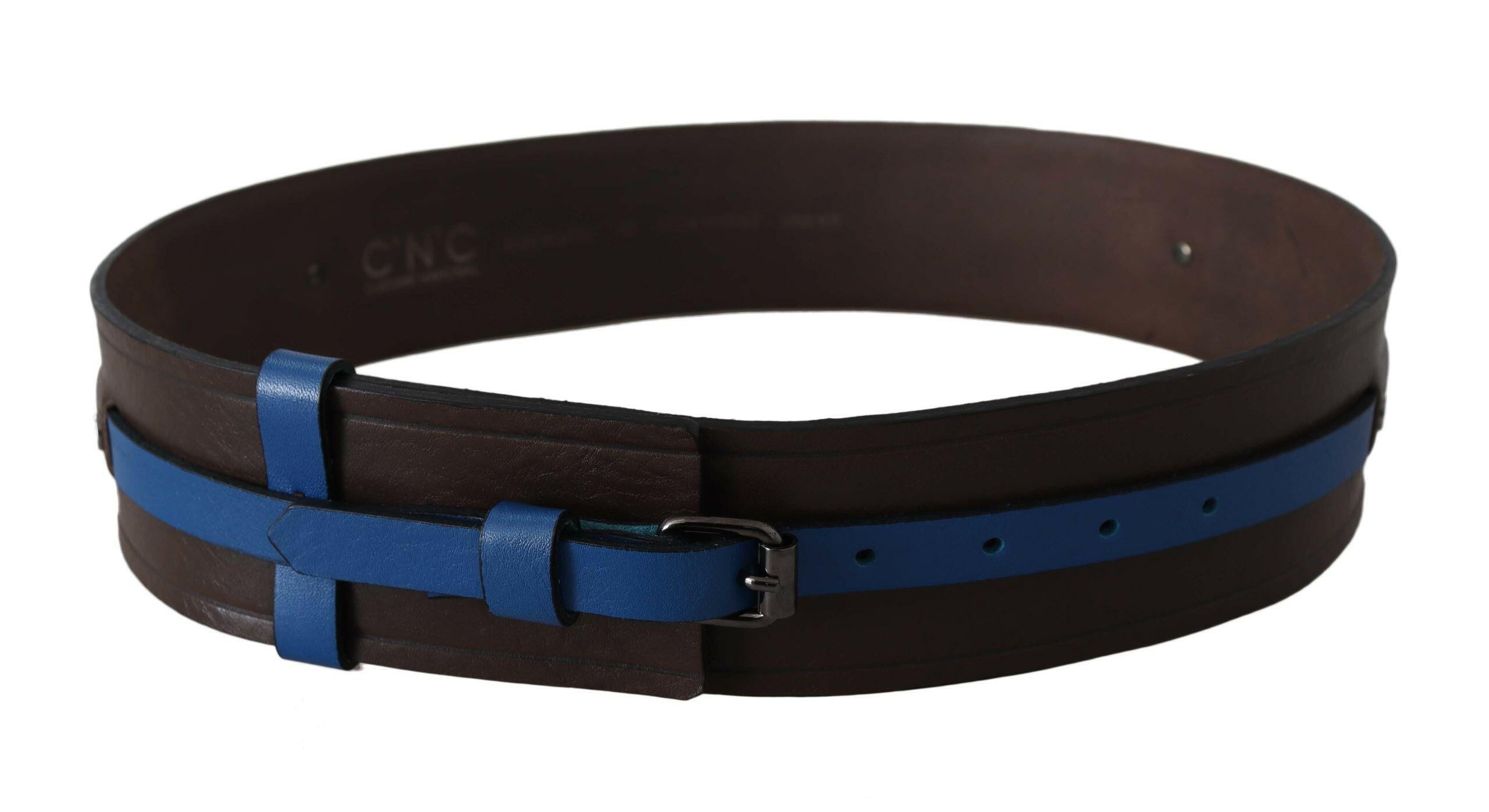 Costume National Brown Thin Blue Line Leather Buckle Belt - GENUINE AUTHENTIC BRAND LLC  