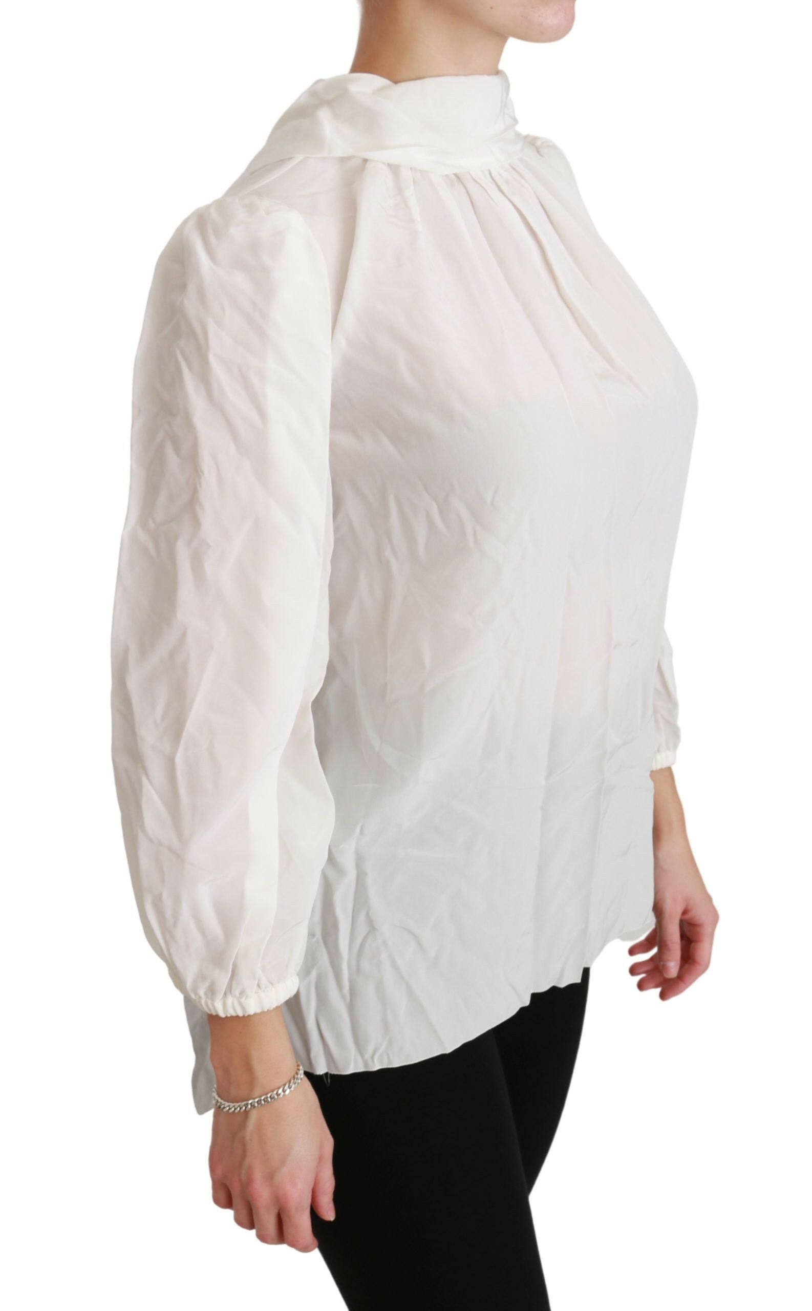 Dolce & Gabbana White Turtle Neck Blouse Shirt Silk Top - GENUINE AUTHENTIC BRAND LLC  