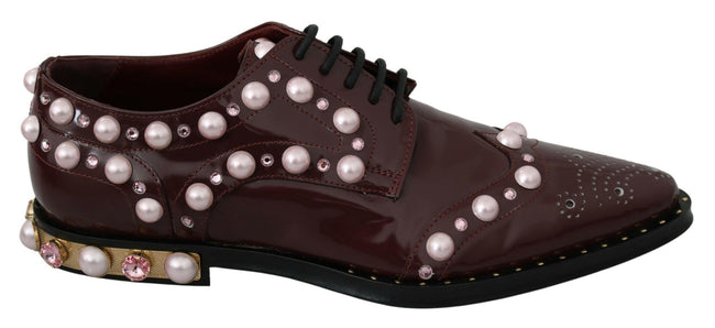Dolce & Gabbana Bordeaux Leather Crystal Pearls Formal Shoes - GENUINE AUTHENTIC BRAND LLC  