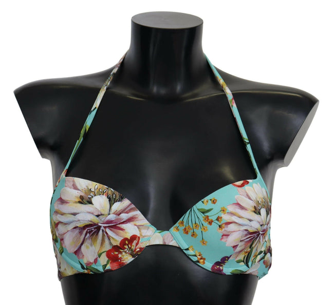 Dolce & Gabbana Mint Green Floral Print Beachwear Bikini Tops - GENUINE AUTHENTIC BRAND LLC  