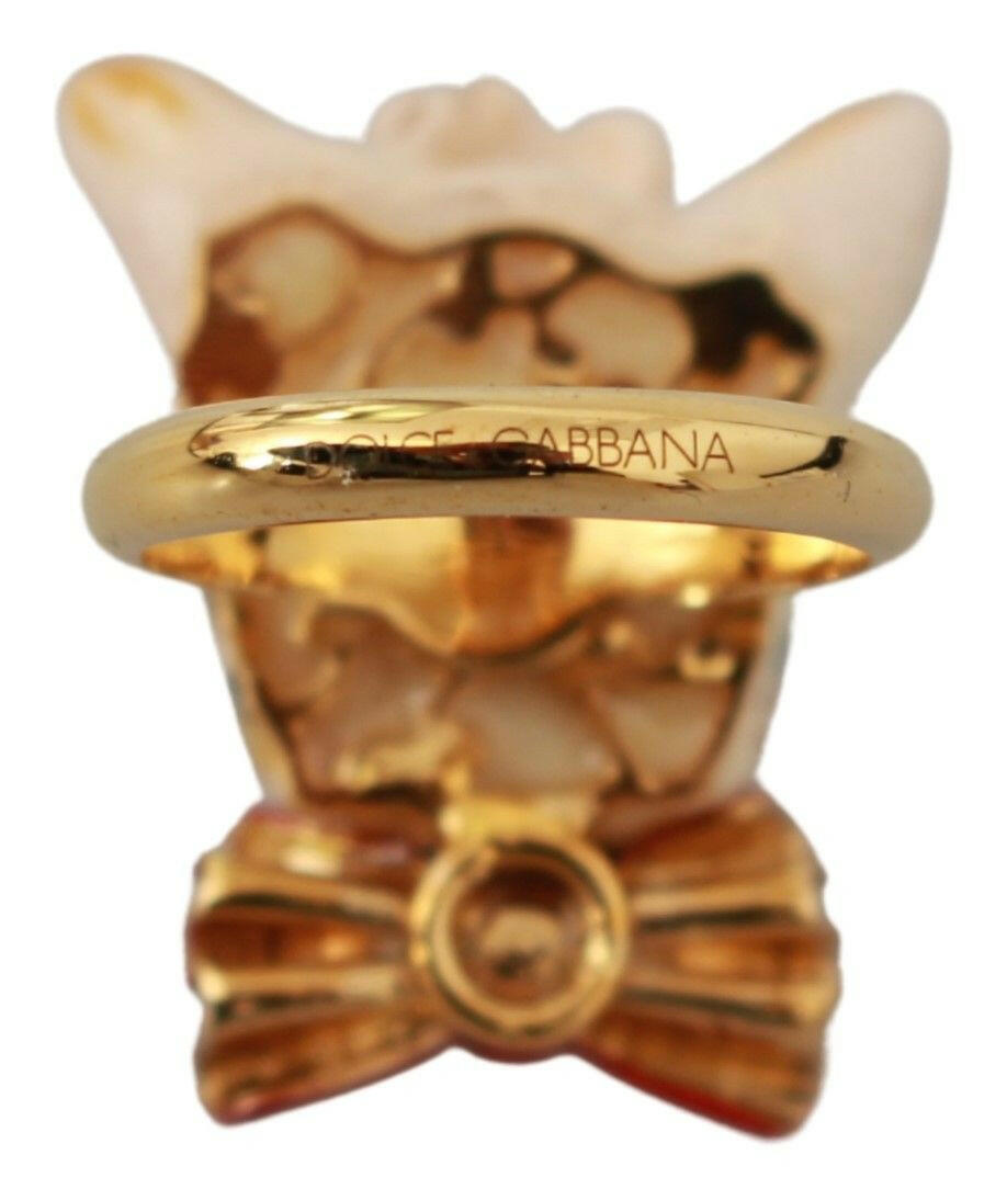 Dolce & Gabbana Gold Brass Resin Beige Dog Pet Branded Accessory Ring - GENUINE AUTHENTIC BRAND LLC  