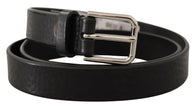 Dolce & Gabbana Black Calf Leather Silver Tone Logo Metal Buckle Belt - GENUINE AUTHENTIC BRAND LLC  