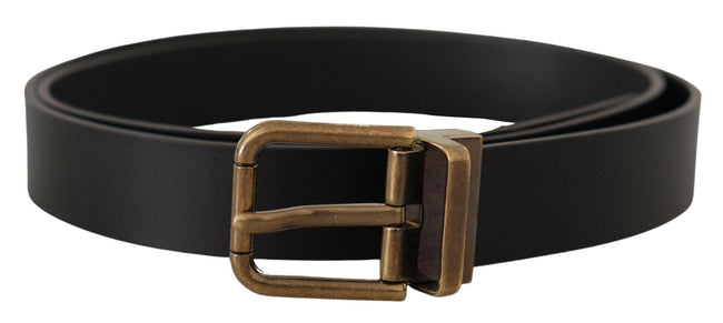 Dolce & Gabbana Black Leather Brass Metal Box Buckle Belt - GENUINE AUTHENTIC BRAND LLC  