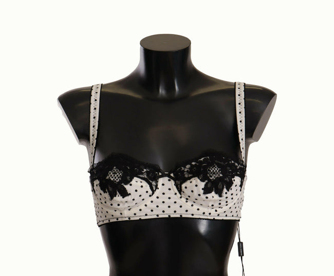 Dolce & Gabbana White Black Polka Dot Satin Lace Balconette Bra - GENUINE AUTHENTIC BRAND LLC  