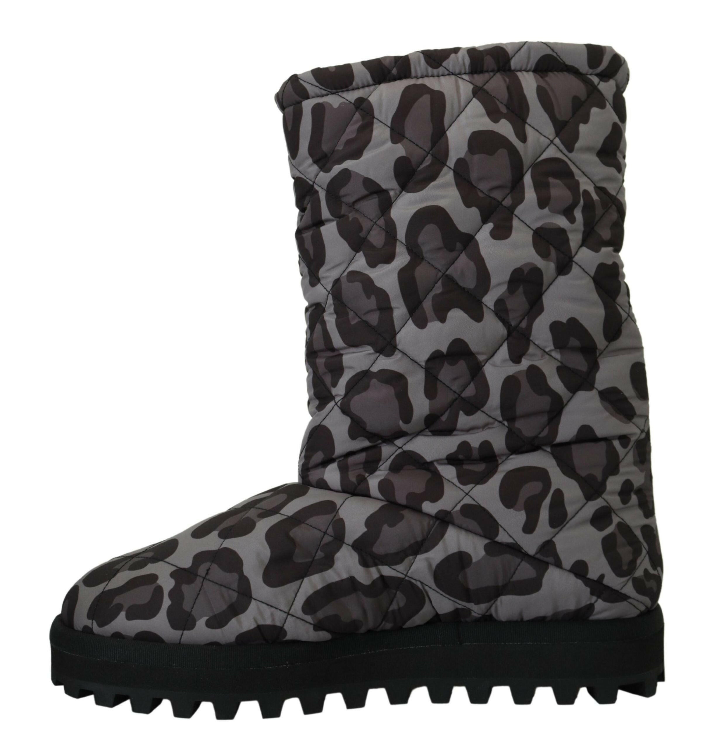 Dolce & Gabbana Gray Leopard Boots Padded Mid Calf Shoes - GENUINE AUTHENTIC BRAND LLC  