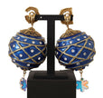 Dolce & Gabbana Gold Brass Blue Christmas Ball Crystal Clip On Earrings - GENUINE AUTHENTIC BRAND LLC  