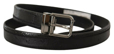 Dolce & Gabbana Black Ostrich Exotic Leather Logo Metal Buckle Belt - GENUINE AUTHENTIC BRAND LLC  