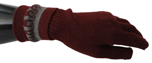 John Galliano Maroon Elastic Wrist Length Mitten Designer Logo Gloves John Galliano GENUINE AUTHENTIC BRAND LLC