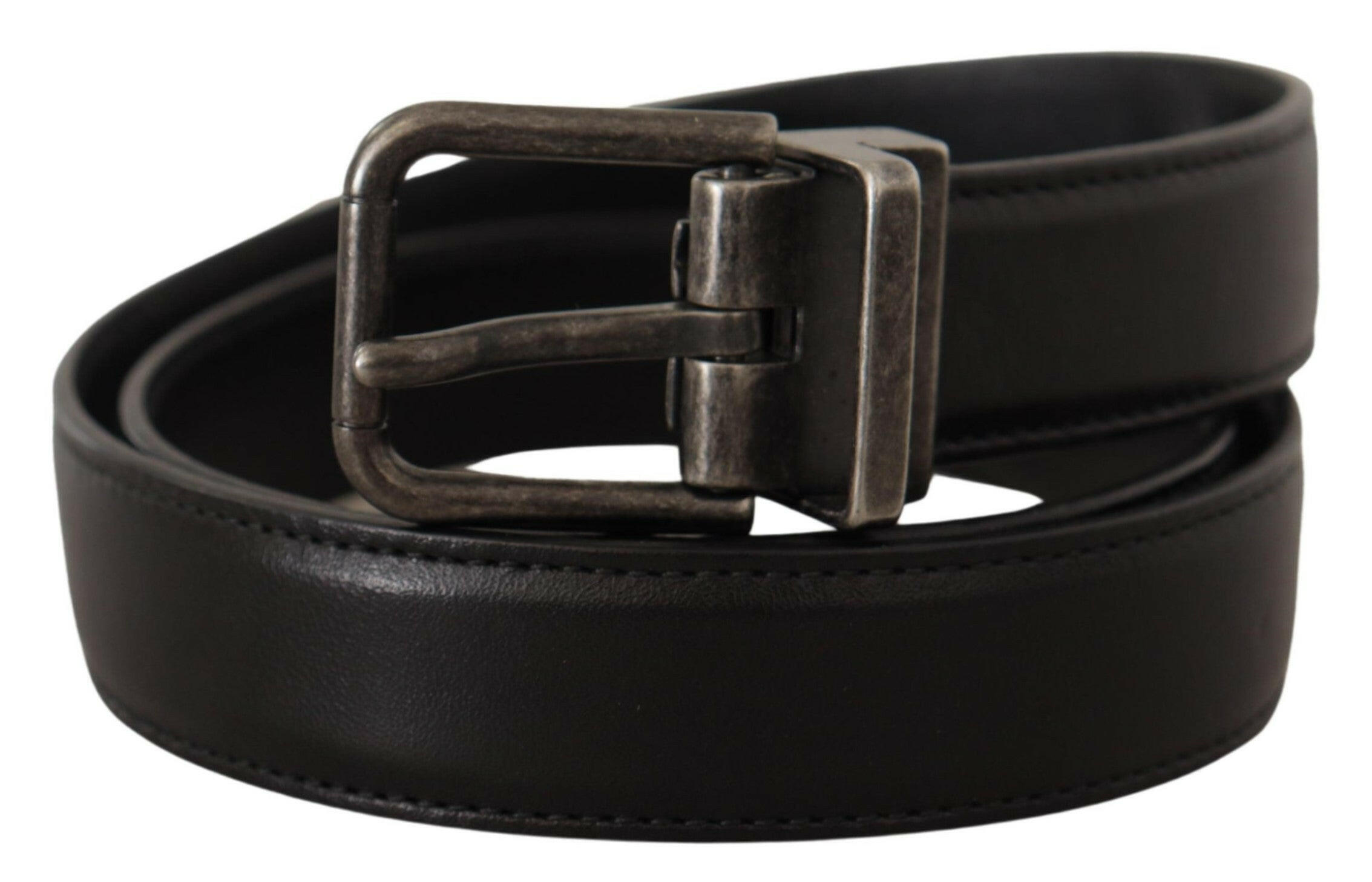 Dolce & Gabbana Black Calf Leather Logo Metal Buckle Belt - GENUINE AUTHENTIC BRAND LLC  