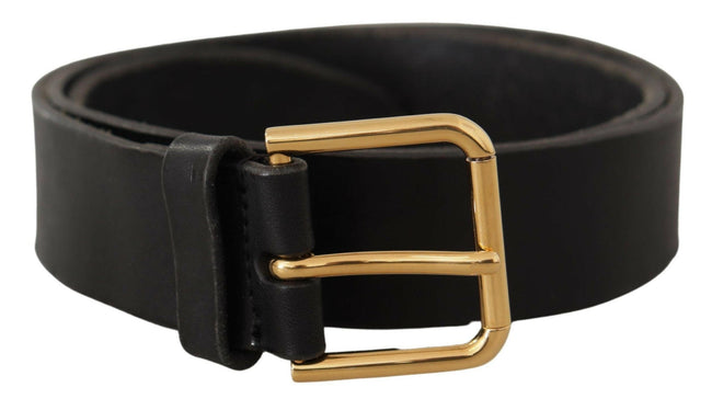 Dolce & Gabbana Black Leather Gold Tone Logo Metal Buckle Belt - GENUINE AUTHENTIC BRAND LLC  