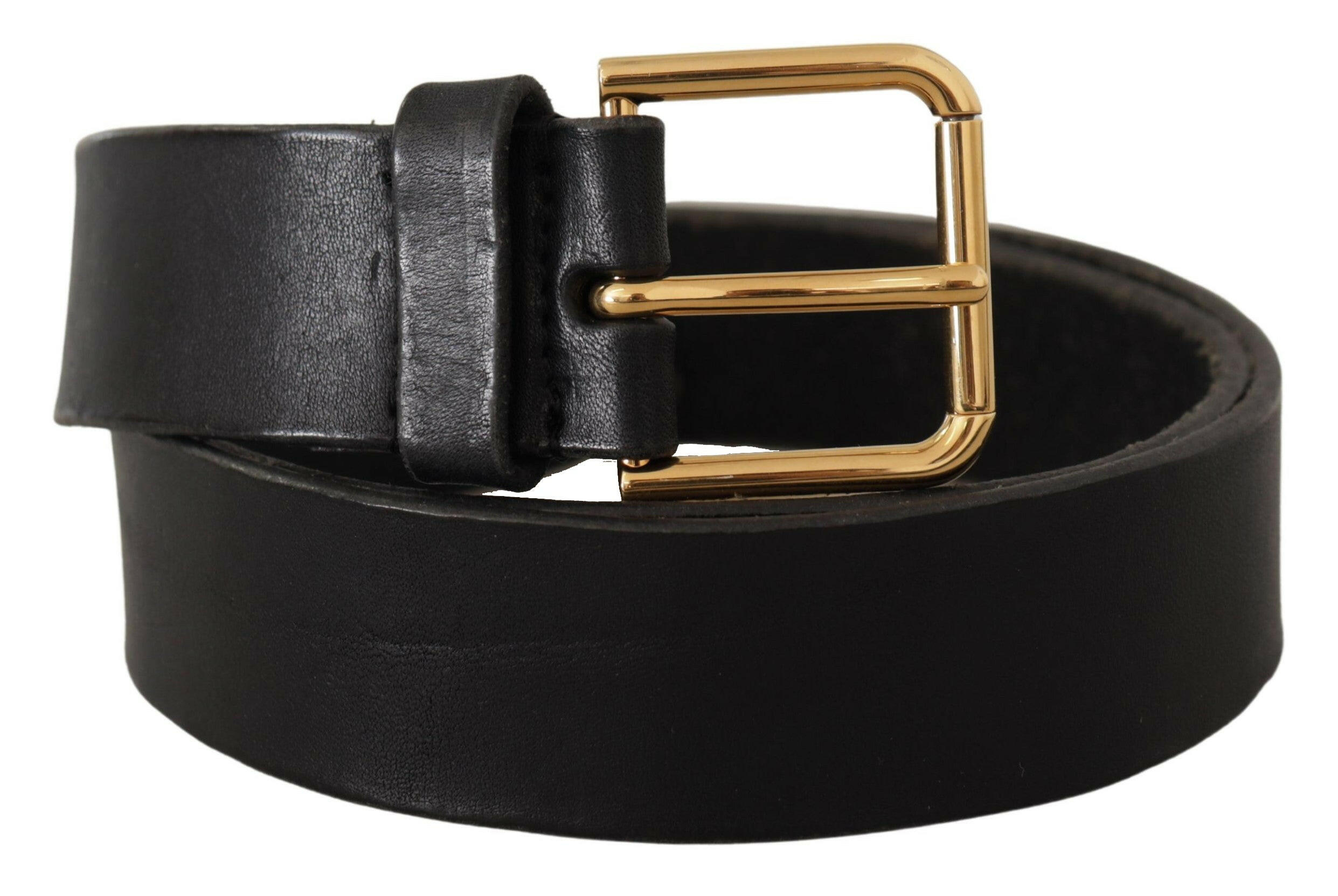 Dolce & Gabbana Black Leather Gold Tone Logo Metal Buckle Belt - GENUINE AUTHENTIC BRAND LLC  
