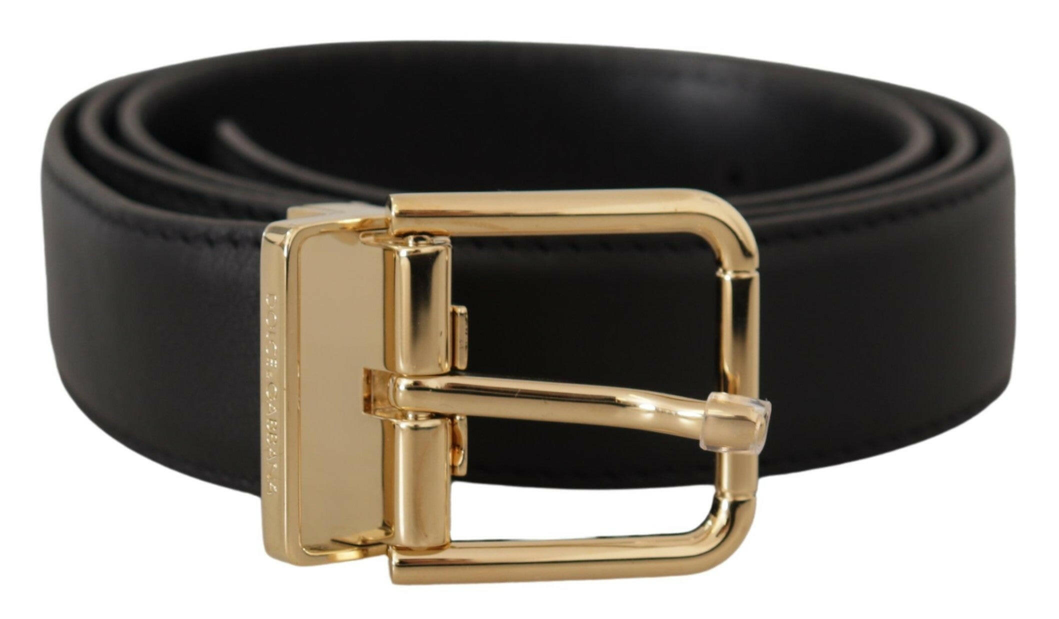Dolce & Gabbana Black Classic Leather Gold Metal Logo Buckle Belt - GENUINE AUTHENTIC BRAND LLC  