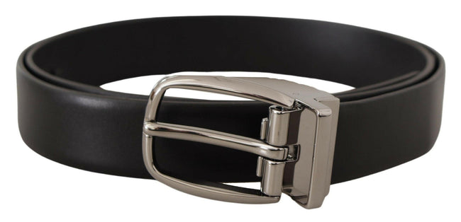 Dolce & Gabbana Black Leather Silver Metal Chrome Logo Buckle  Belt - GENUINE AUTHENTIC BRAND LLC  