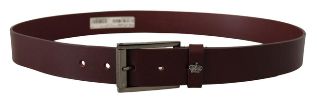 Dolce & Gabbana Brown Leather Silver Metal Crown Buckle Belt - GENUINE AUTHENTIC BRAND LLC  
