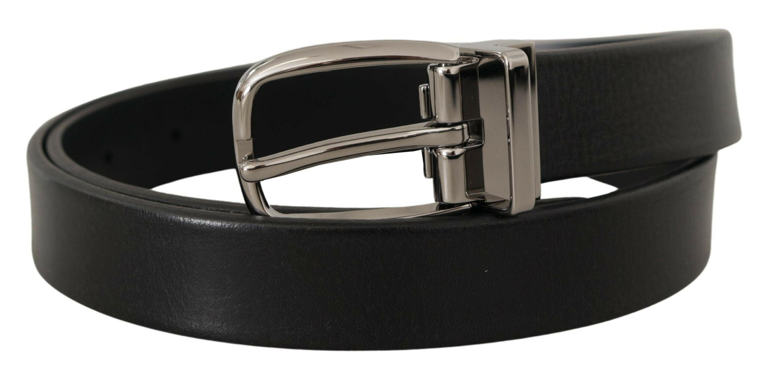 Dolce & Gabbana Black Leather Silver Chrome Metal Logo Buckle Belt - GENUINE AUTHENTIC BRAND LLC  