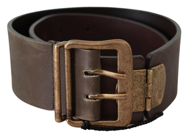 Ermanno Scervino Brown Leather Wide Bronze Buckle Waist Belt - GENUINE AUTHENTIC BRAND LLC  