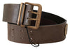 Ermanno Scervino Brown Leather Wide Bronze Buckle Waist Belt