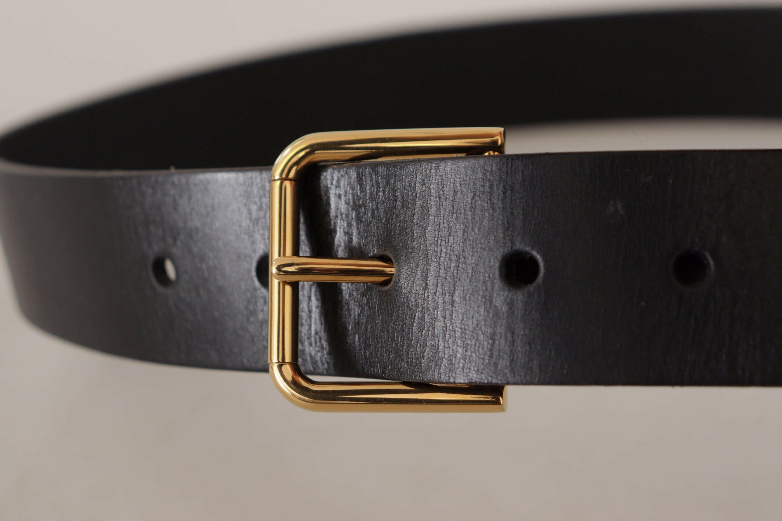 Dolce & Gabbana Black Calf Leather Gold Tone Logo Metal Buckle Belt - GENUINE AUTHENTIC BRAND LLC  
