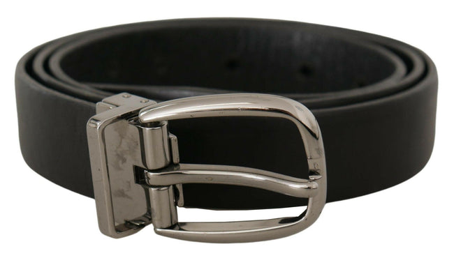 Dolce & Gabbana Black Leather Chrome Logo Metal Buckle Belt - GENUINE AUTHENTIC BRAND LLC  
