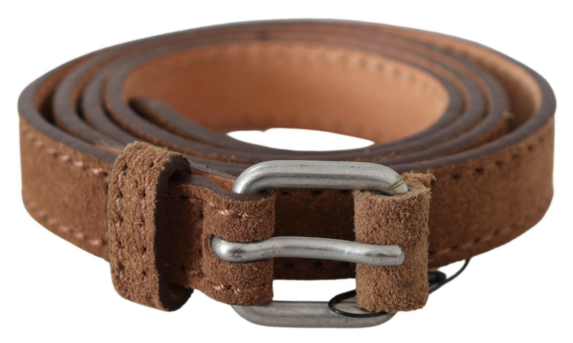 Ermanno Scervino Brown Leather Slim Silver Buckle Waist Belt - GENUINE AUTHENTIC BRAND LLC  