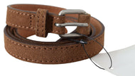 Ermanno Scervino Brown Leather Slim Silver Buckle Waist Belt - GENUINE AUTHENTIC BRAND LLC  