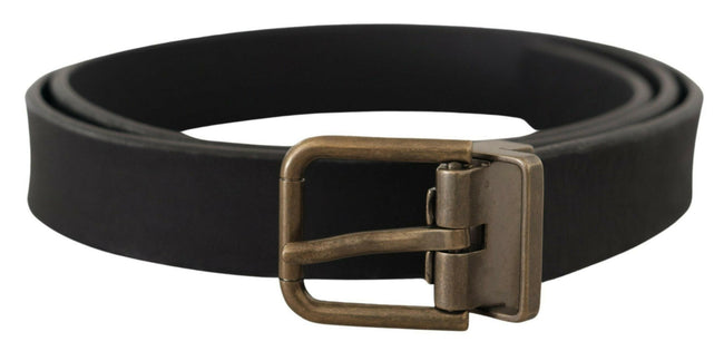 Dolce & Gabbana Black Leather Brass Metal Grain Buckle Classic Belt - GENUINE AUTHENTIC BRAND LLC  