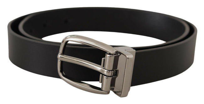Dolce & Gabbana Black Classic Calf Leather Silver Metal Belt - GENUINE AUTHENTIC BRAND LLC  