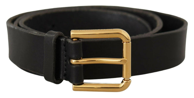 Dolce & Gabbana Black Leather Gold Metal Logo Belt - GENUINE AUTHENTIC BRAND LLC  
