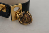 Dolce & Gabbana Black Dauphine Leather DG Heart Key Ring Bracelet - GENUINE AUTHENTIC BRAND LLC  