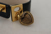Dolce & Gabbana Black Dauphine Leather DG Heart Key Ring Bracelet - GENUINE AUTHENTIC BRAND LLC  
