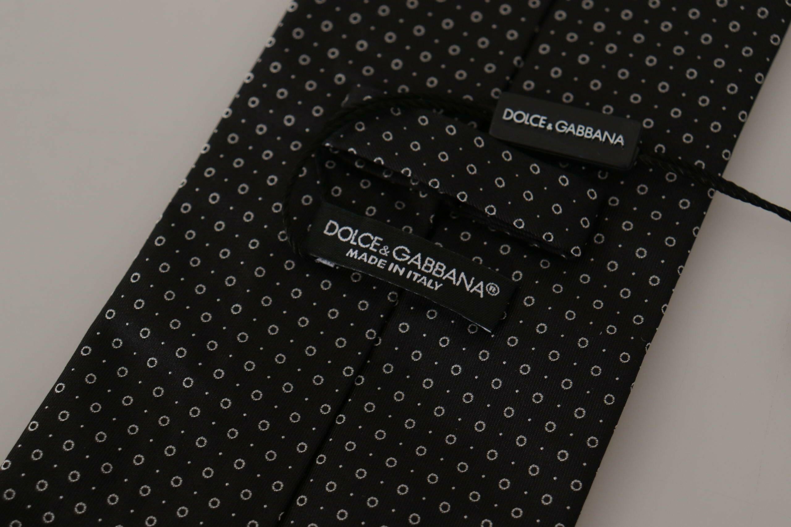 Dolce & Gabbana Elegant Black White Polka Dot Silk Tie.