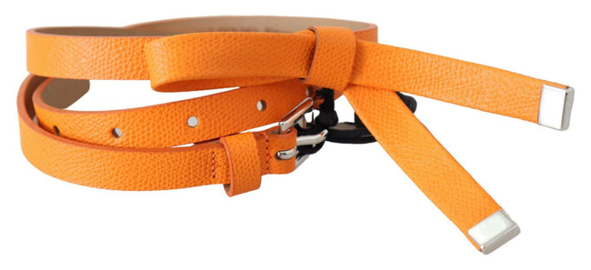 Scervino Street Orange Tangerine Leather Slim Silver Metal Buckle Belt - GENUINE AUTHENTIC BRAND LLC  