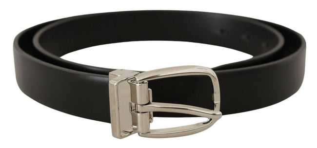 Dolce & Gabbana Black Solid Leather Silver Tone Metal Buckle Belt - GENUINE AUTHENTIC BRAND LLC  