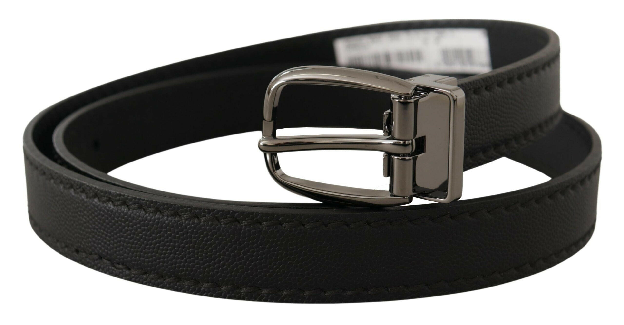 Dolce & Gabbana Black Leather Metal Logo Buckle Belt - GENUINE AUTHENTIC BRAND LLC  