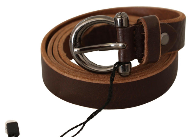 John Galliano Brown Leather Logo Design Round Buckle Waist Belt - GENUINE AUTHENTIC BRAND LLC  