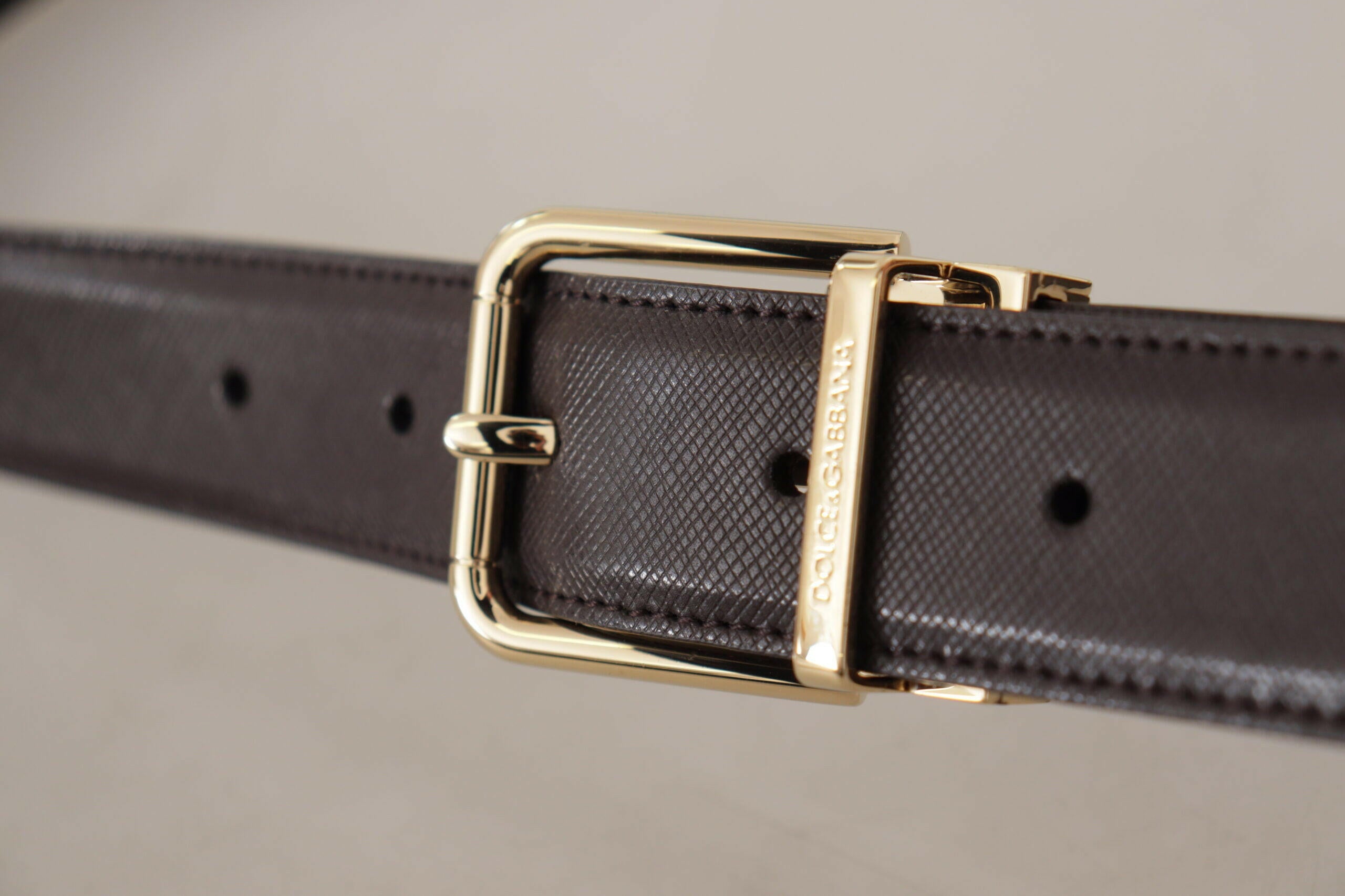 Dolce & Gabbana Brown Calf Leather Gold Logo Metal Buckle Belt - GENUINE AUTHENTIC BRAND LLC  